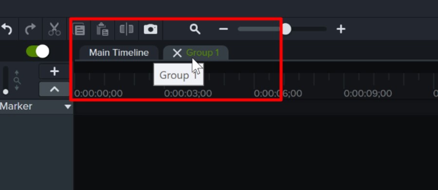 When you enter a group in Camtasia, you edit it in a nice new tabbed interface