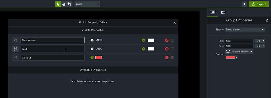 Quick Properties can be added to objects, annotations and can create fillable fields
