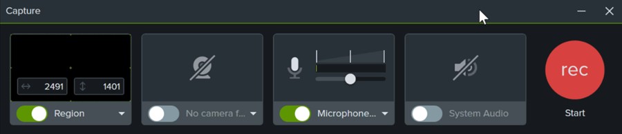 Re-designed screen recorder interface in Camtasia 2021