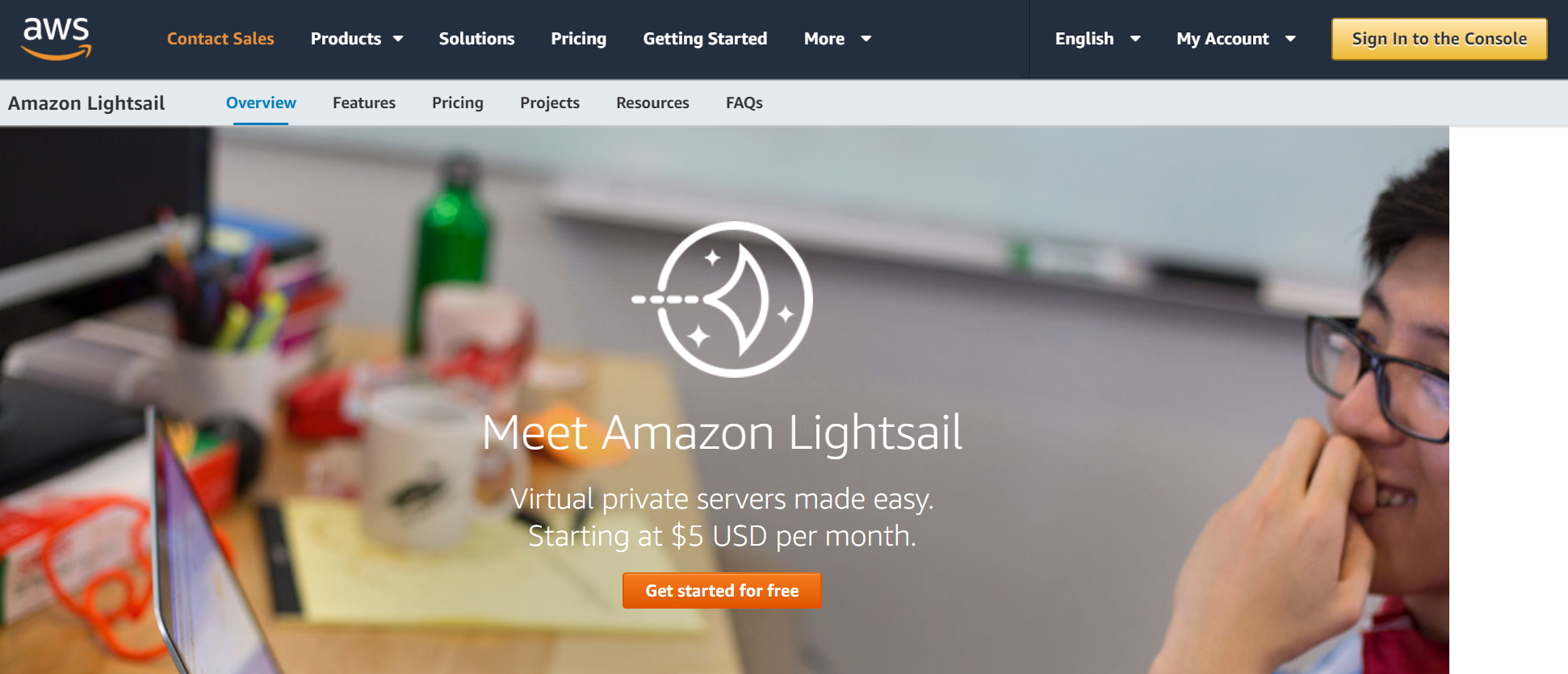 Amazon Lightsail welcome screen