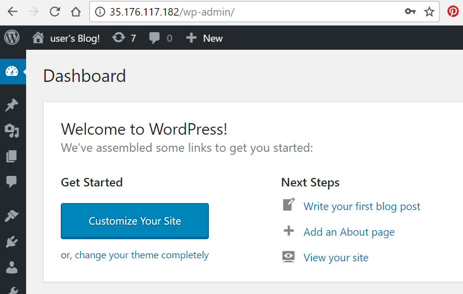Accessing Wordpress dashboard on Lightsail instance