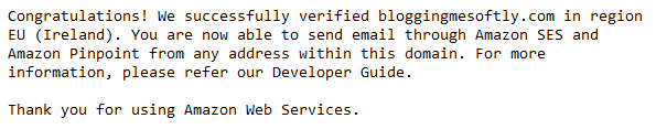 AWS SES e-mail confirmation domain validation