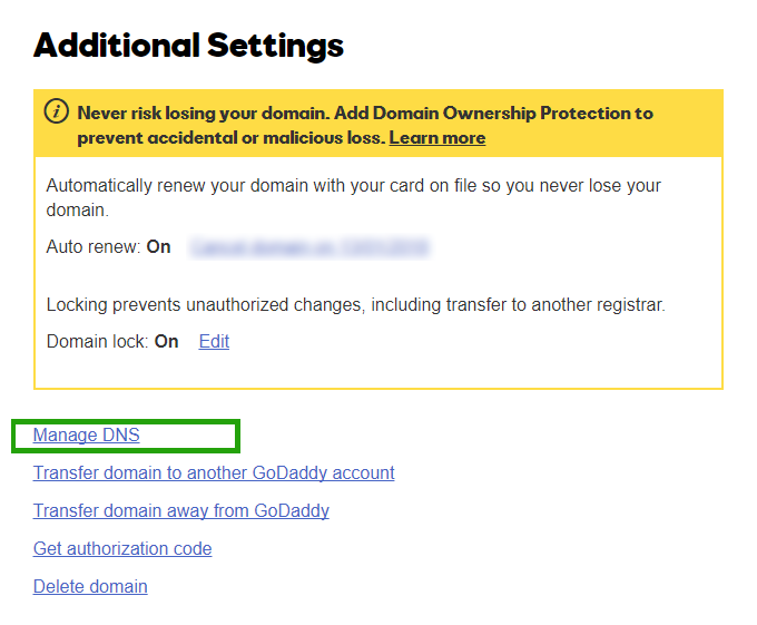 GoDaddy domain additional settings
