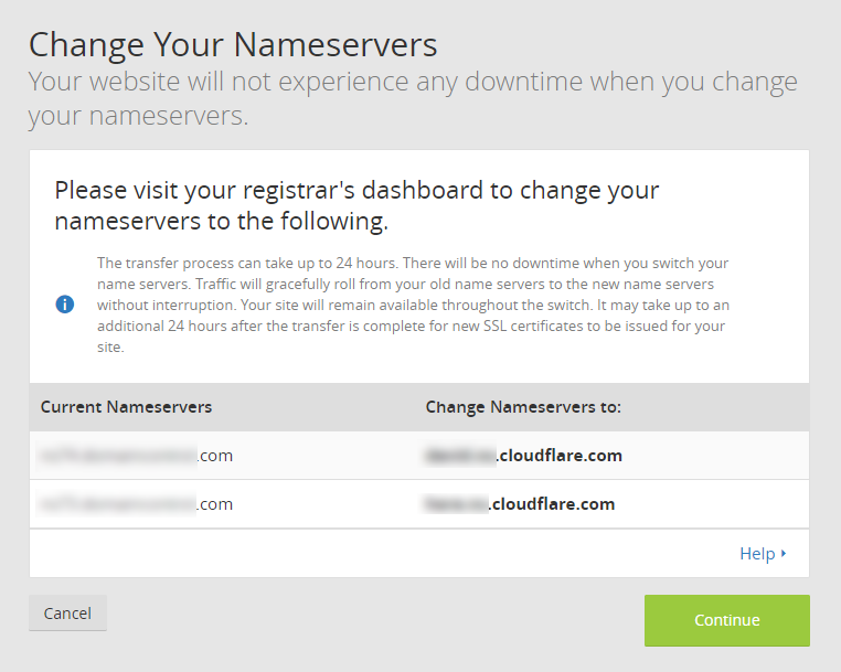 Change nameservers to Cloudflare's in your domain name registrar