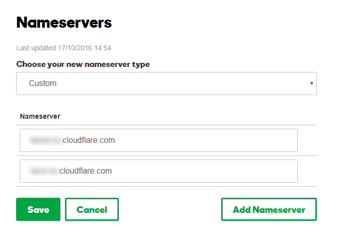 Add new nameservers provided by Cloudflare