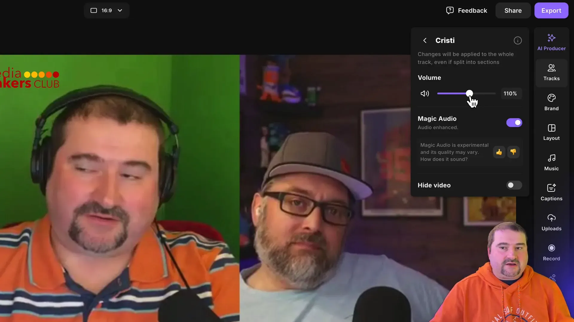 Adjusting audio volume levels for individual tracks
