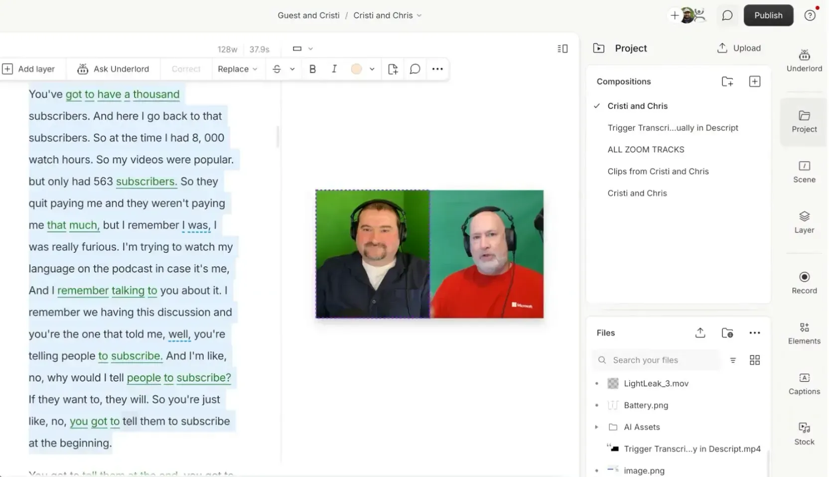 Duplicating a composition in Descript