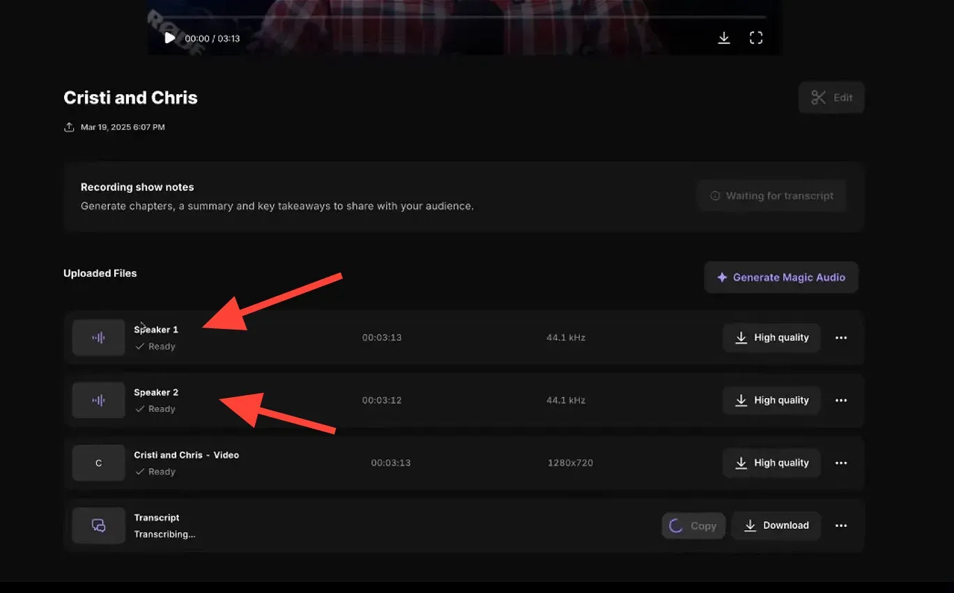 Separate Speakers from a Single Audio File in Riverside.fm