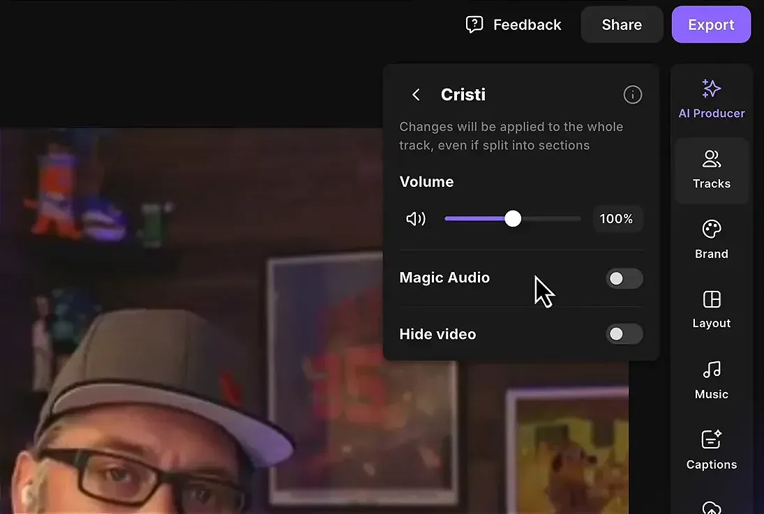 Activating magic audio feature in Riverside