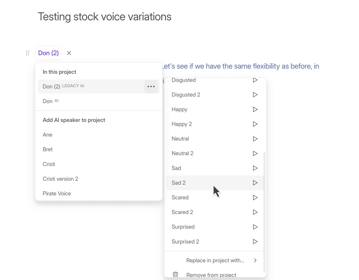 Choosing Sad voice variation