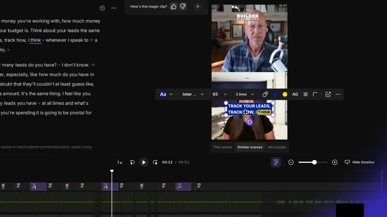 Riverside editor showing a caption block being moved with the 
