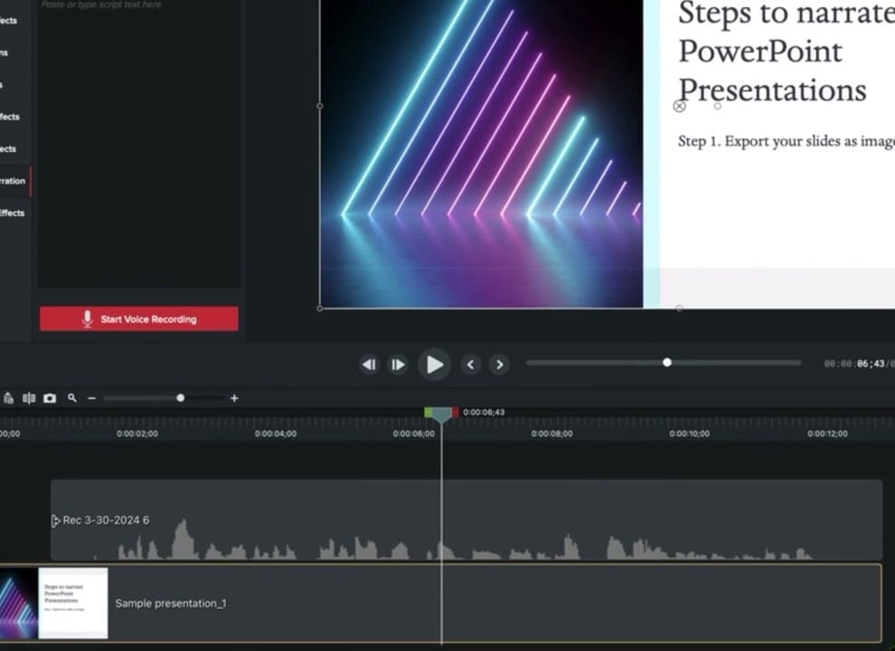 Expanding slide duration and trimming audio on the timeline