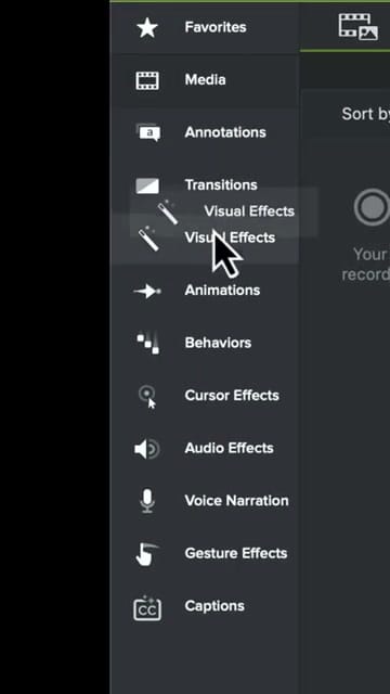 Camtasia sidebar showing a tool being dragged to a new position