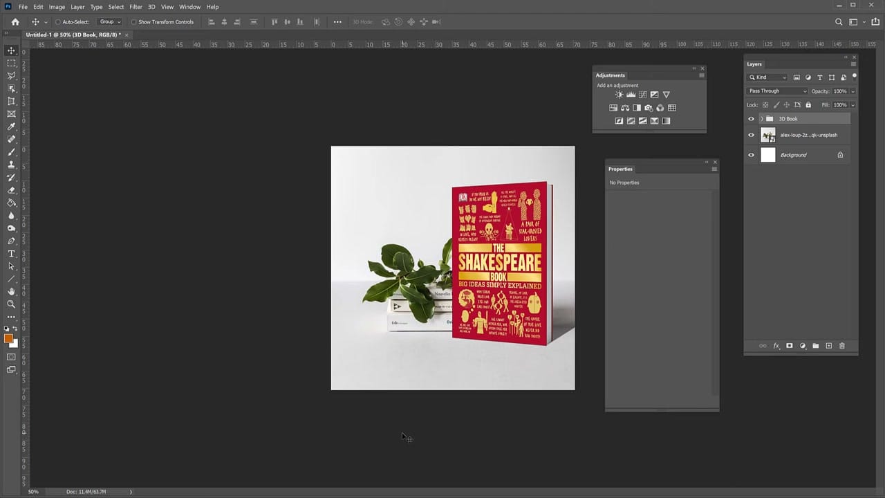 3D book composited into a real-life photograph of a book stack