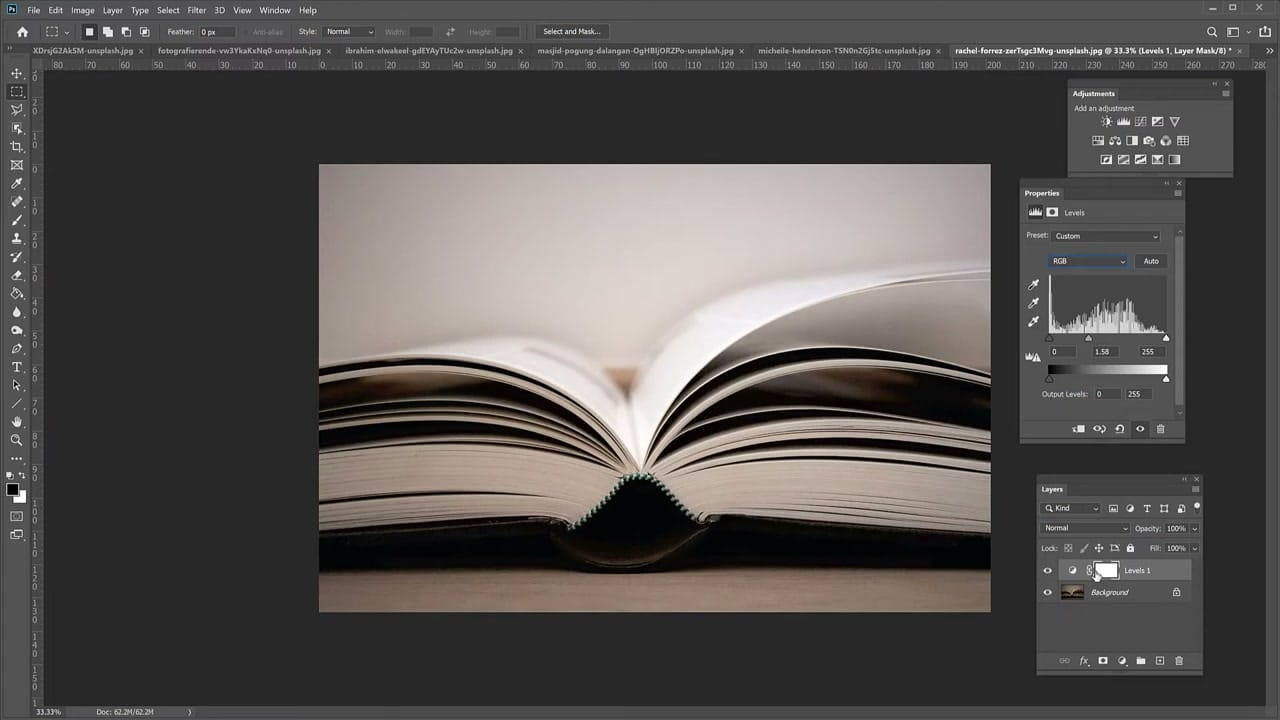 The same photo after Levels correction showing dramatically improved brightness