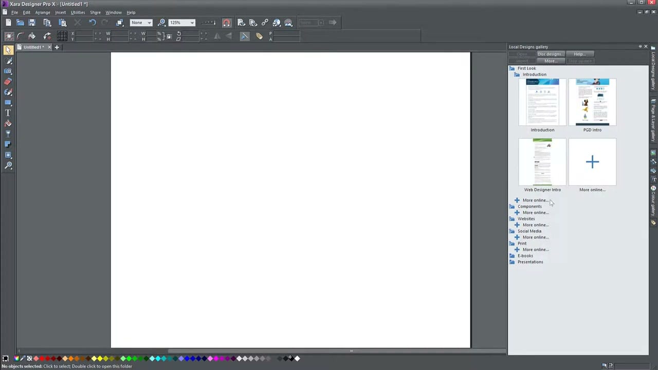 Design Gallery panel in Xara