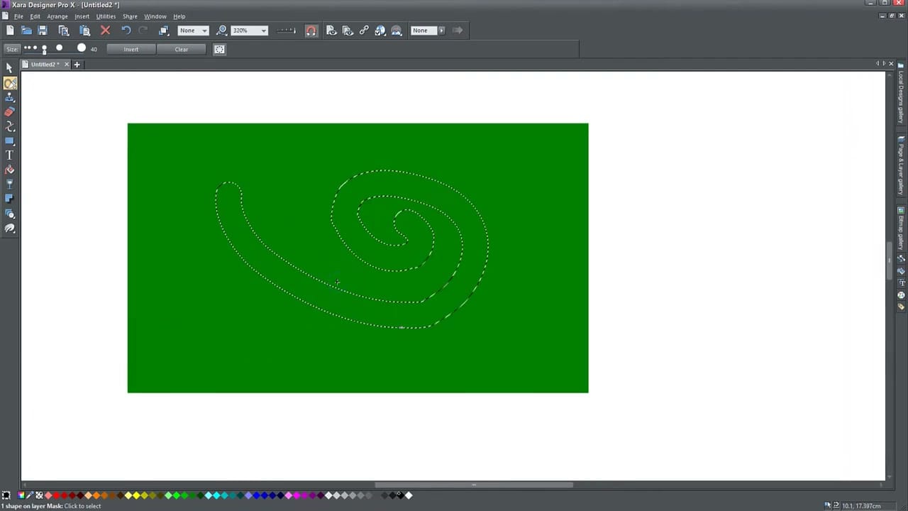 Region Painter selection on green vector shape in Xara