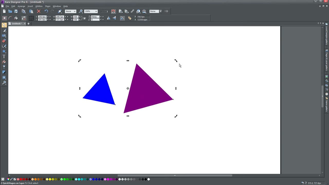 Rotation handles on selected objects in Xara