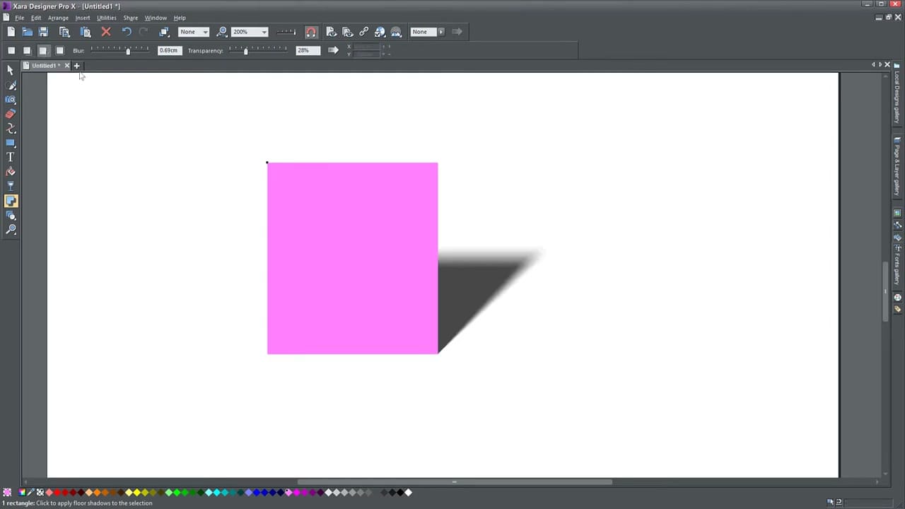 Pink rectangle with floor shadow in Xara
