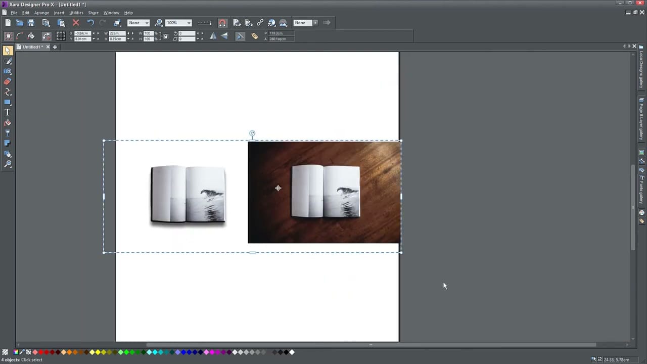 Isolated book with recreated shadow in Xara