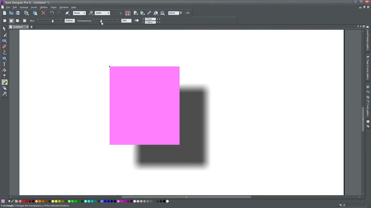Pink rectangle with wall shadow in Xara