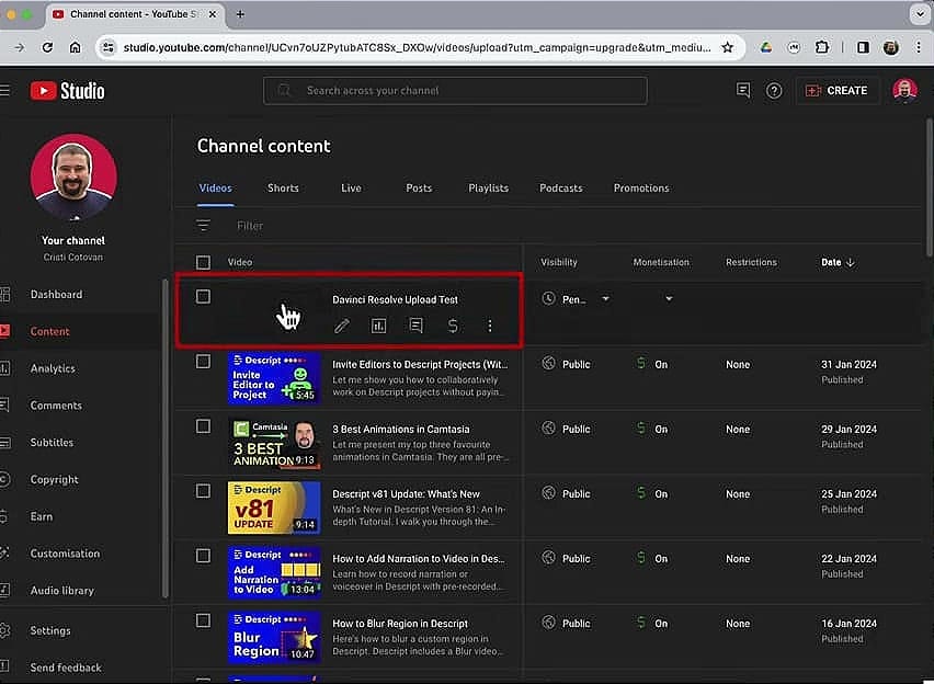 The upload is complete — your video is ready to finalize in YouTube Studio
