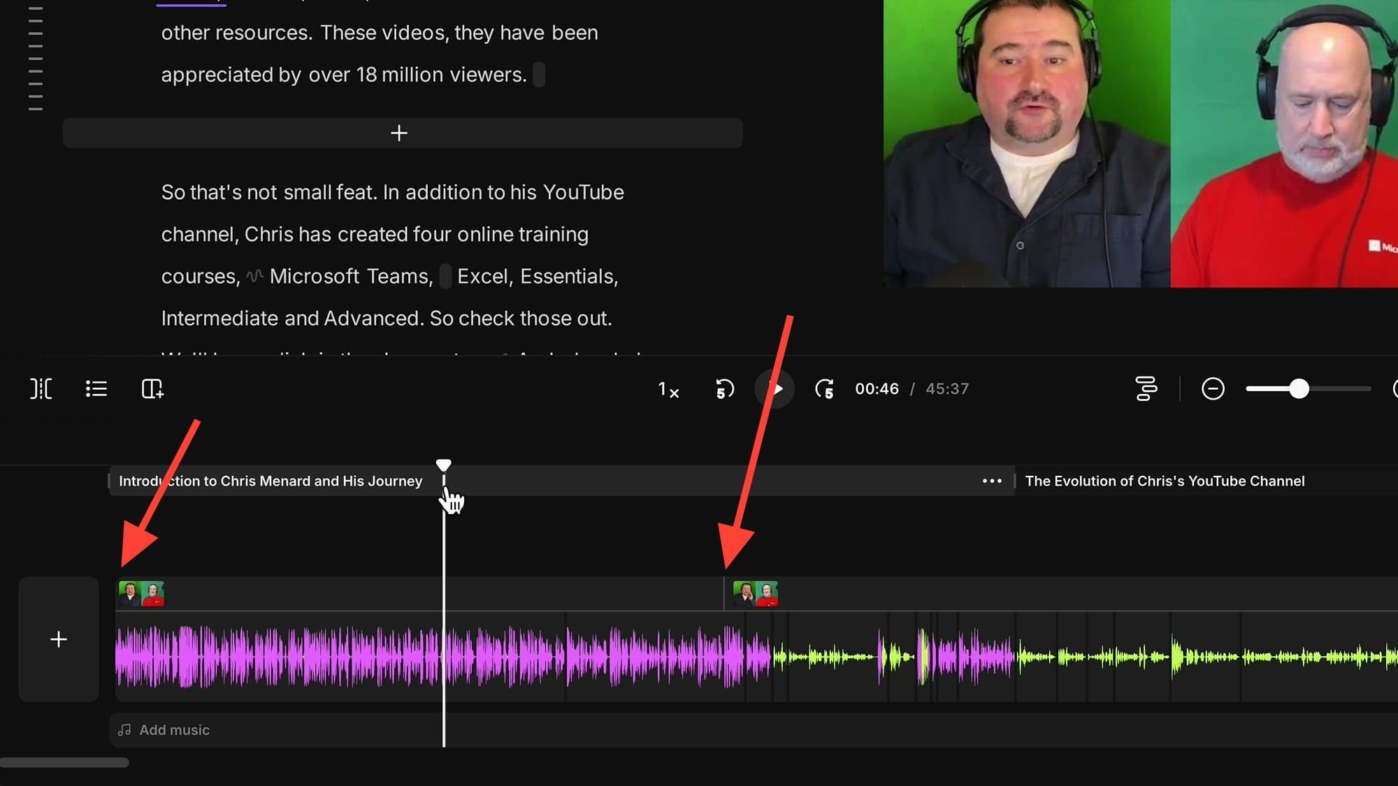 Adding a scene break in the Riverside timeline