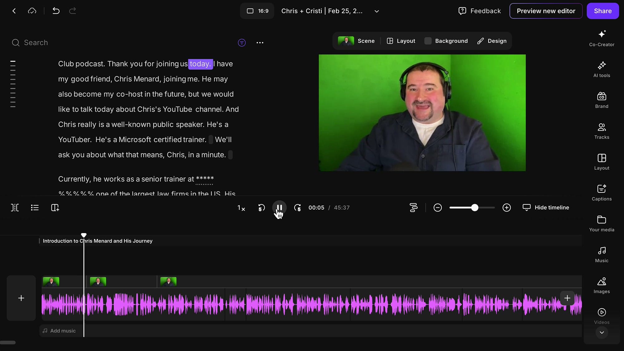Timeline view showing multiple scenes with different zoom levels